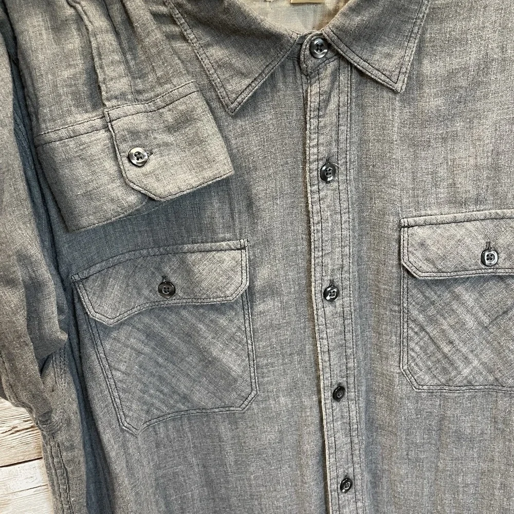 Converse Mens L Shirt‎ One Star Gray Button Up Pockets Long Sleeve 100% Cotton